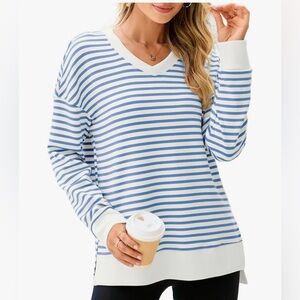NWT Soft Blue & Cream Striped Top-S